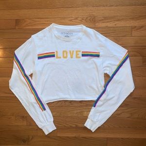 Fifth Sun White Rainbow Long Sleeve Crop Top